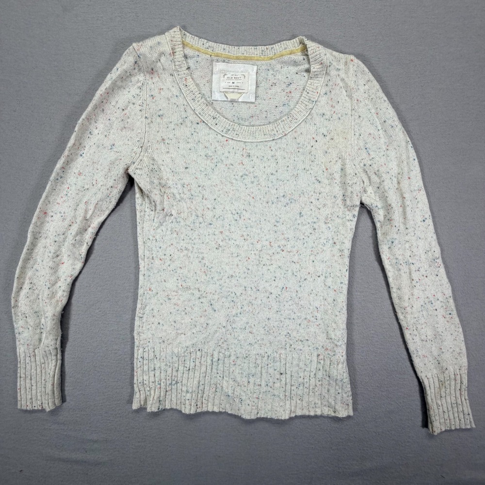 Old Navy Sweater Womens Medium Cream Confetti Fleck Lambswool Blend